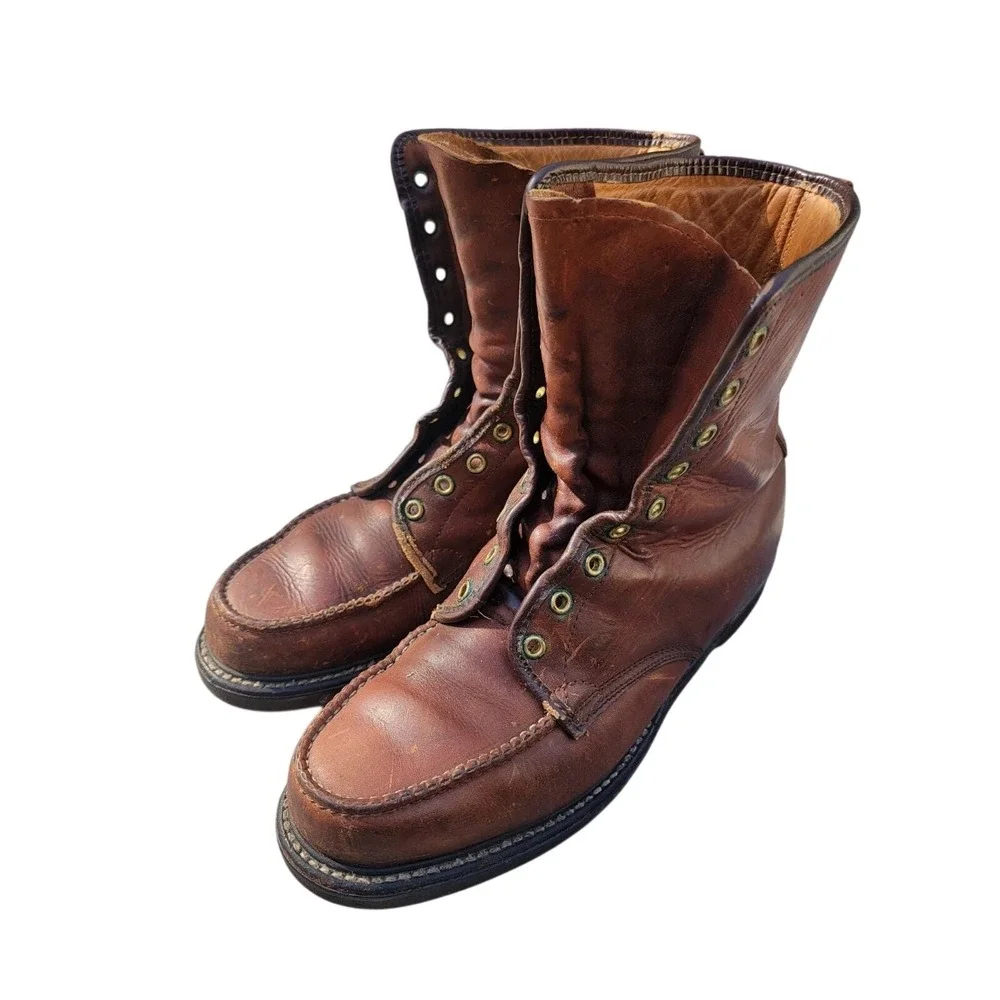 VTG 1960s Cushioned Gold Bond Work Boots Leather‎ Moc Toe Hunting Mens Size 10.5